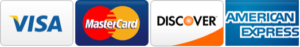Payment method logos: Visa, MasterCard, Discover, American Express