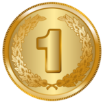 Gold Backup service coin logo with #1 on the face